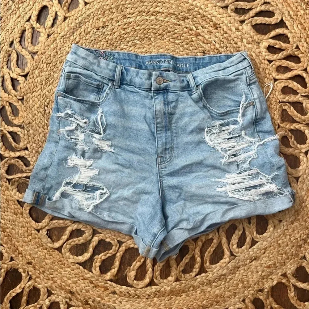 American Eagle Mom Shorts Floral Embroidered High Rise Jean Shorts Womens 18